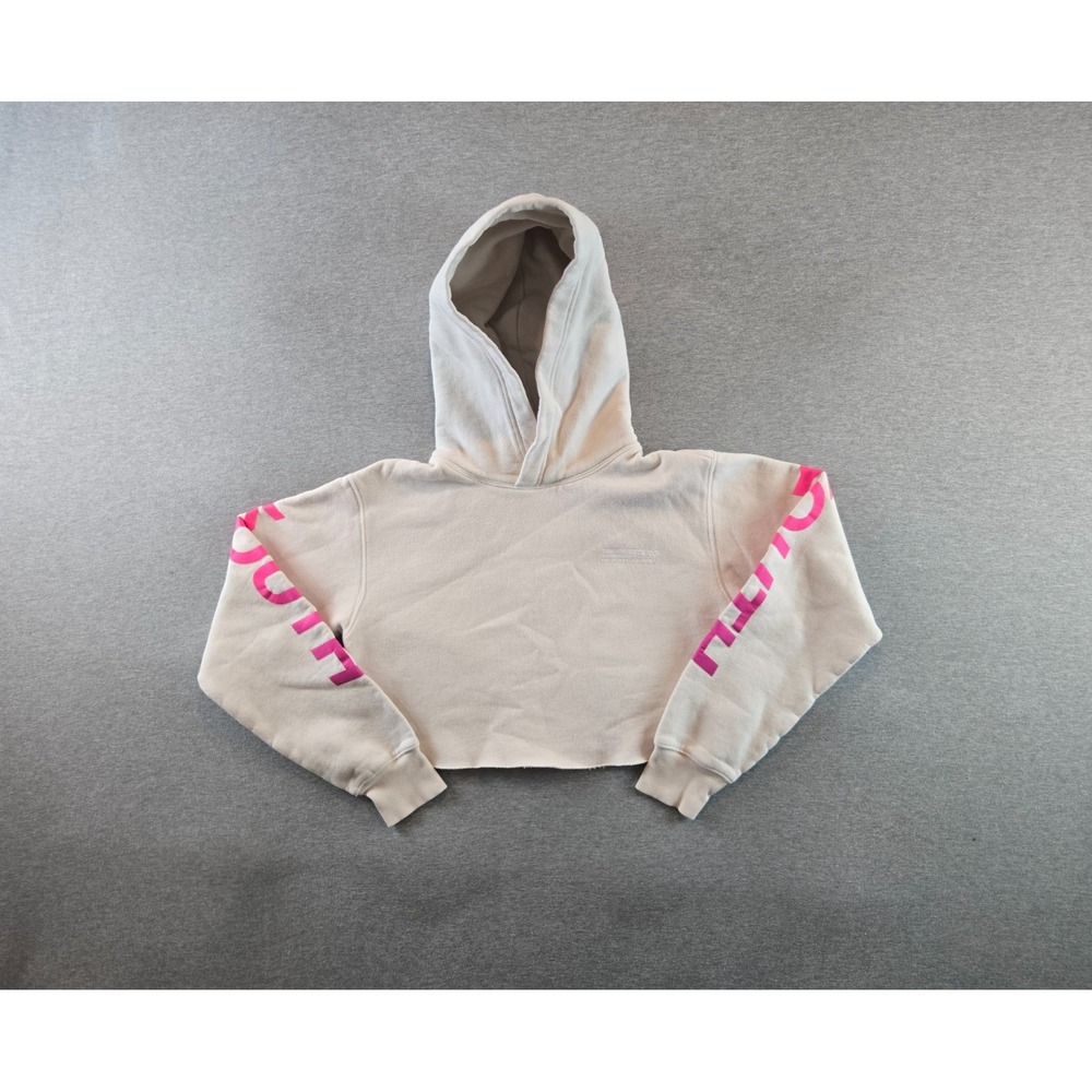 Aritzia TNA Hoodie Womens XXS Cream Cropped Cozy Pink Spellout Sleeve Athleisure